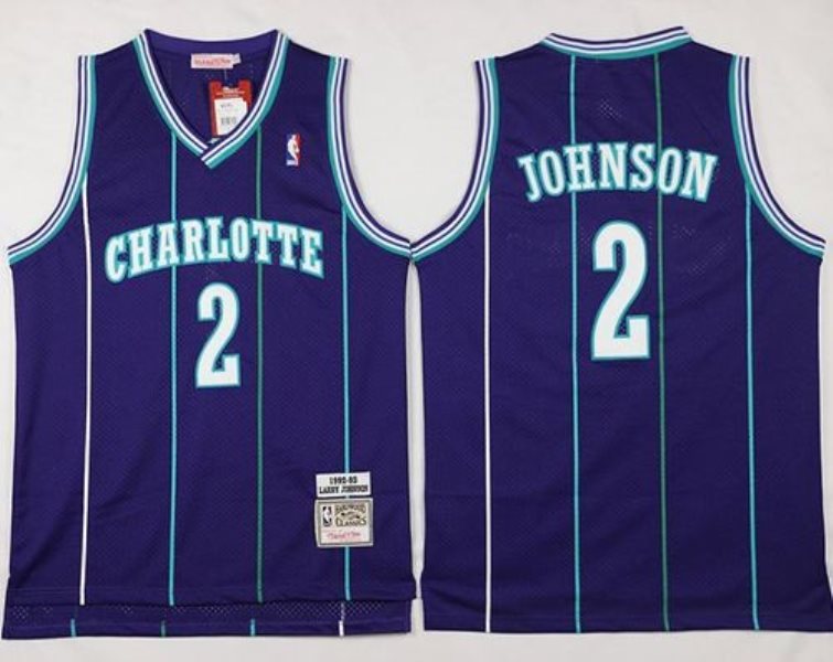 NBA Hornets 2 Larry Johnson Purple Throwback Men Jersey