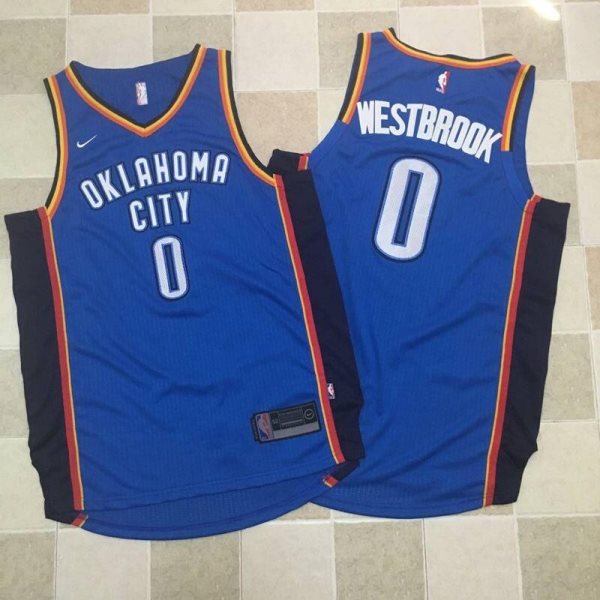NBA Thunder 0 Russell Westbrook Blue Nike Men Jersey