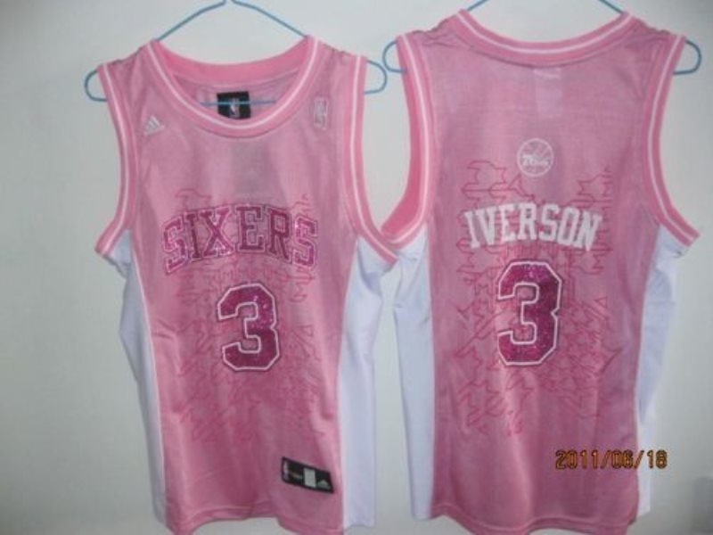 NBA 76ers 3 Allen Iverson Pink Women Jersey