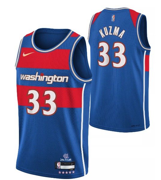 NBA Wizards 33 Kyle Kuzma 75th Anniversary 2021_2022 Blue City Edition Nike Men Jersey