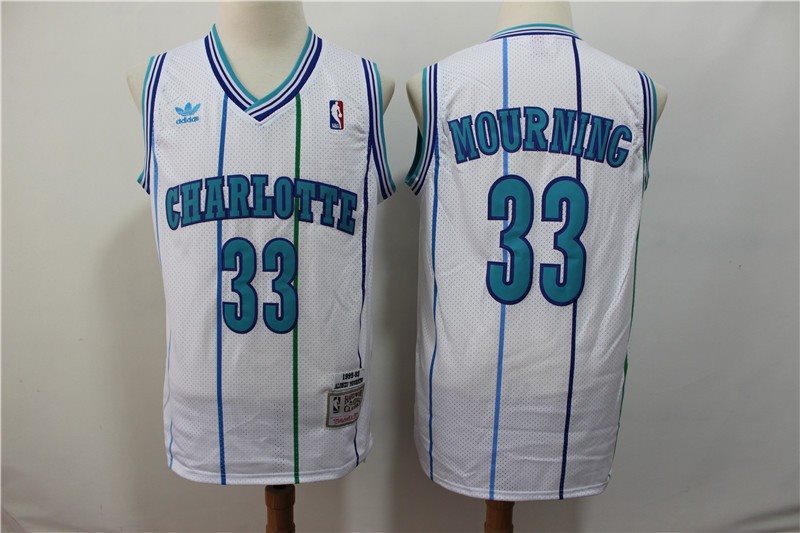 NBA Hornets 33 Alonzo Mourning White 1992-93 Hardwood Classics Men Jersey