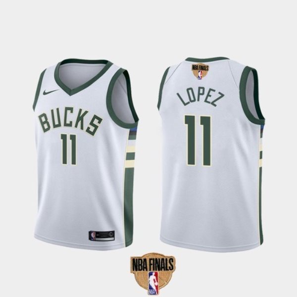 NBA Bucks 11 Brook Lopez 2021 Finals White Nike Men Jersey