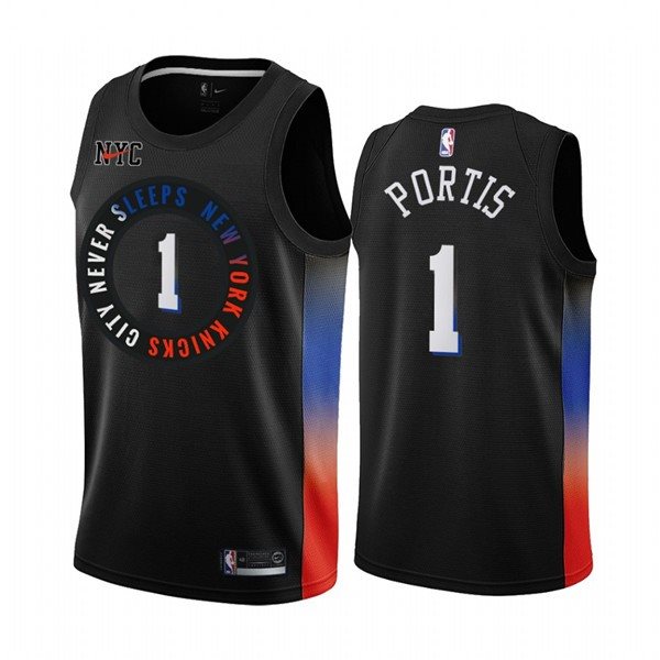 NBA Knicks 1 Bobby Portis Black 2020-21 City Edition Nike Men Jersey