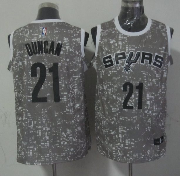 NBA Spurs 21 Tim Duncan Gray City Luminous Men Jersey