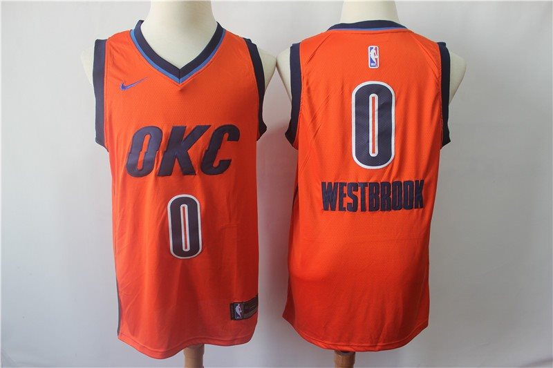 NBA Thunde 0 Russell Westbrook Orange Earned Edition Nike Men Jersey