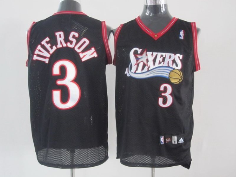 NBA 76ers 3 Allen Iverson Black Men Jersey