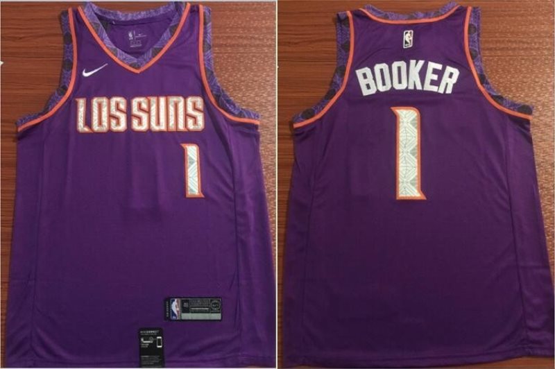 NBA Suns 1 Devin Booker Purple 2018-19 City Edition Nike Swingman Men Jersey