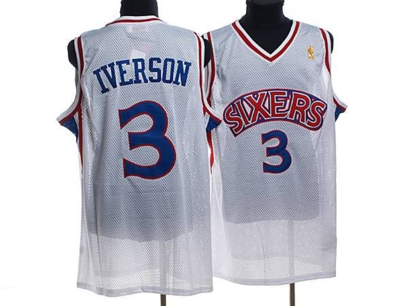 NBA 76ers 3 Allen Iverson White Throwback Men Jersey