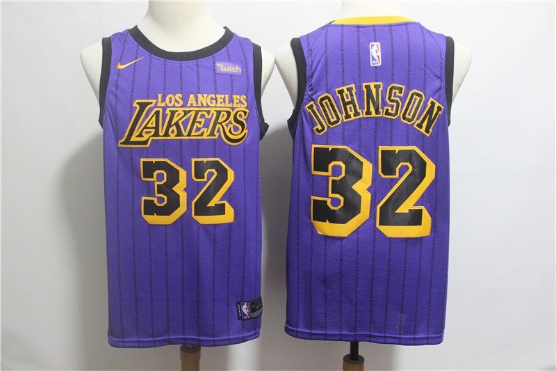 NBA Lakers 32 Magic Johnson 2018-19 City Edition Purple Nike Men Jersey
