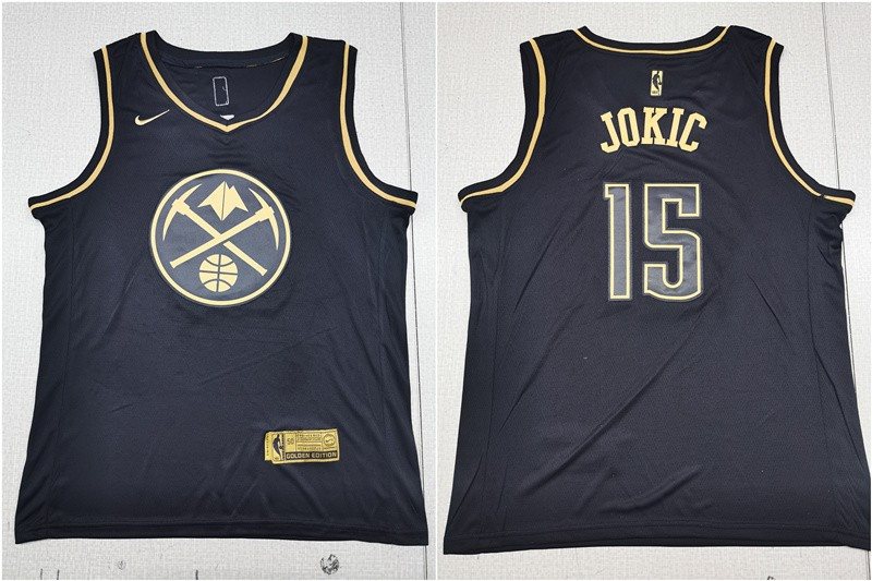 NBA Nuggets 15 Nikola Jokic Black Gold Nike Men Jersey