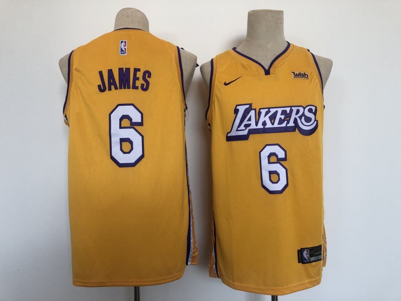 NBA Lakers 6 James Yellow Nike Men Jersey