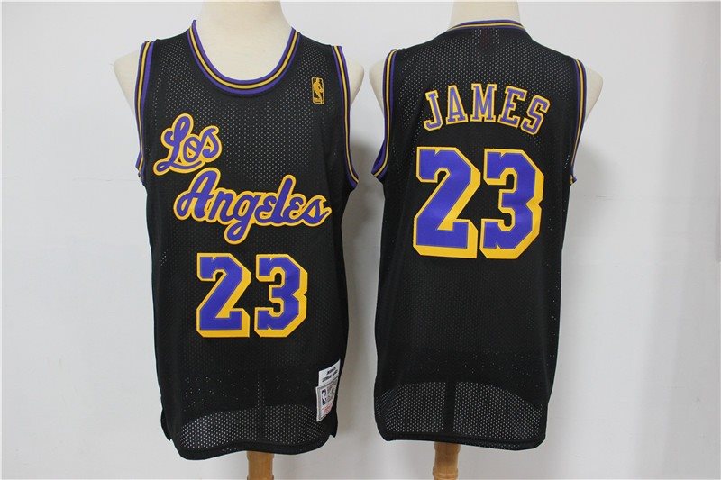 NBA Lakers 23 Lebron James Black Hardwood Classics Men Jersey