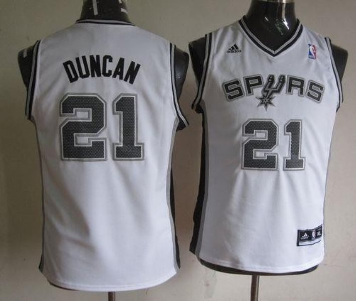 NBA Spurs 21 Tim Duncan White Youth Jersey