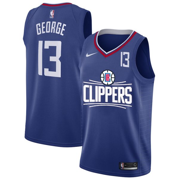 NBA Clippers 13 Paul George Blue Nike Number Men Jersey