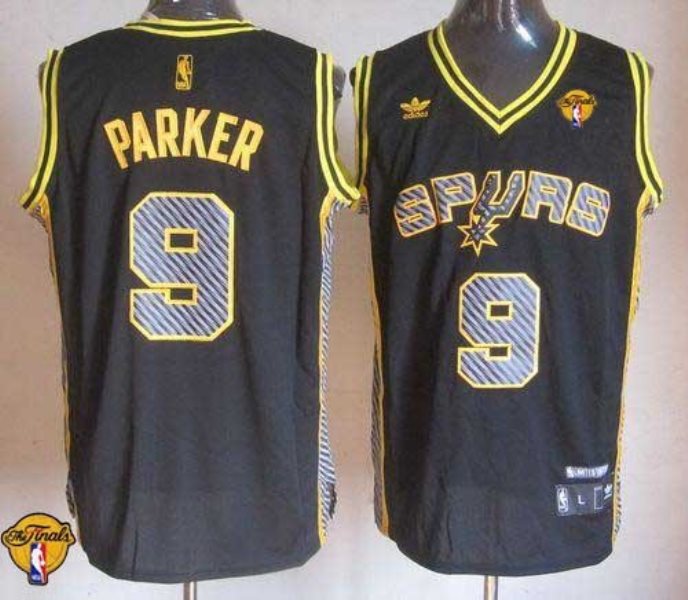 NBA Spurs 9 Tony Parker Black Electricity Finals Patch Men Jersey