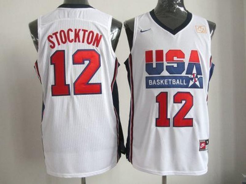 Team USA No.12 John Stockton White 2012 USA Basketball Retro Men's Basketball Jersey
