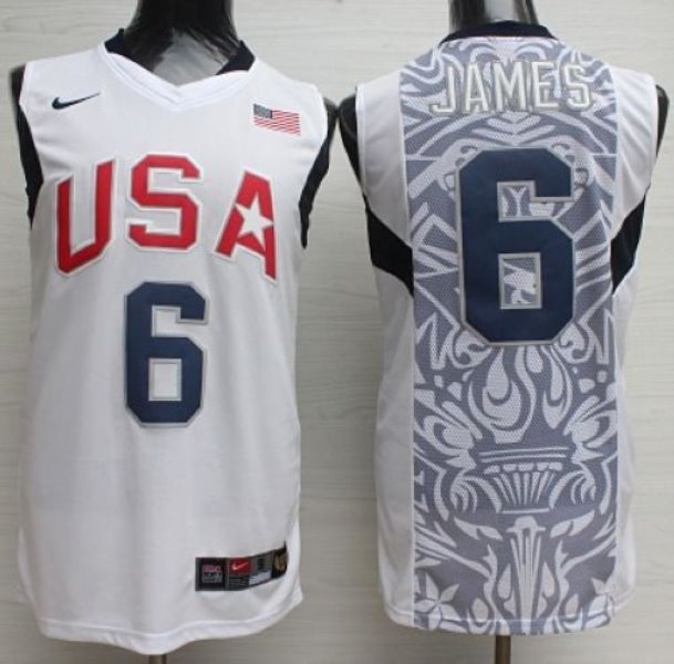 Nike 2008 Team USA 6 LeBron James White Stitched NBA Jersey