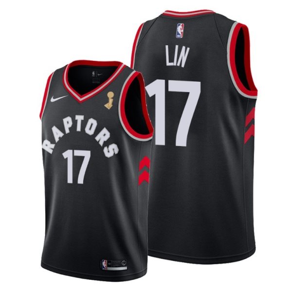 NBA Raptors 17 Jeremy Lin Black 2019 NBA Finals Champions Men Jersey