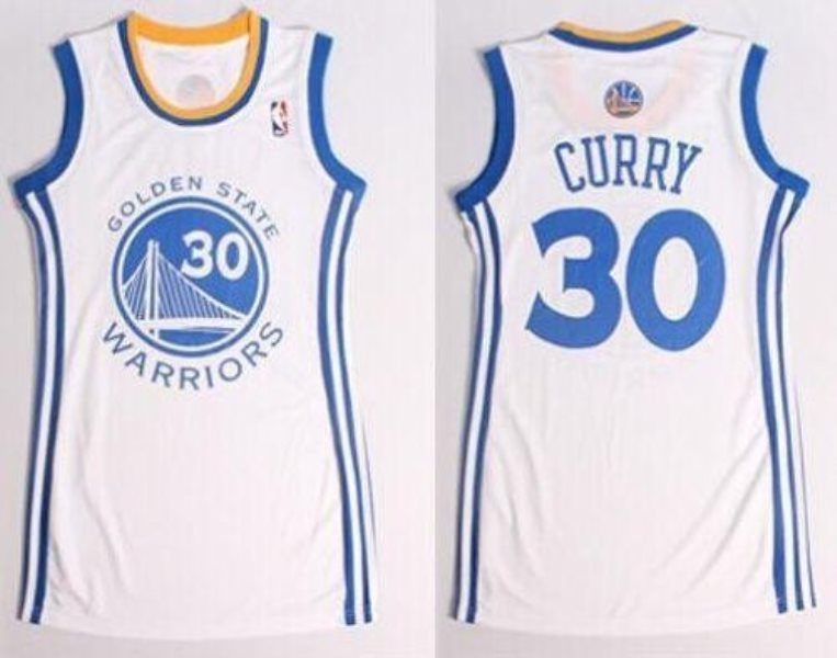 NBA Warriors 30 Stephen Curry White Print Dress Women Jersey