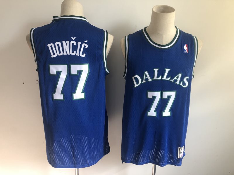 NBA Mavericks 77 Luka Doncic Blue Throwback Men Jersey