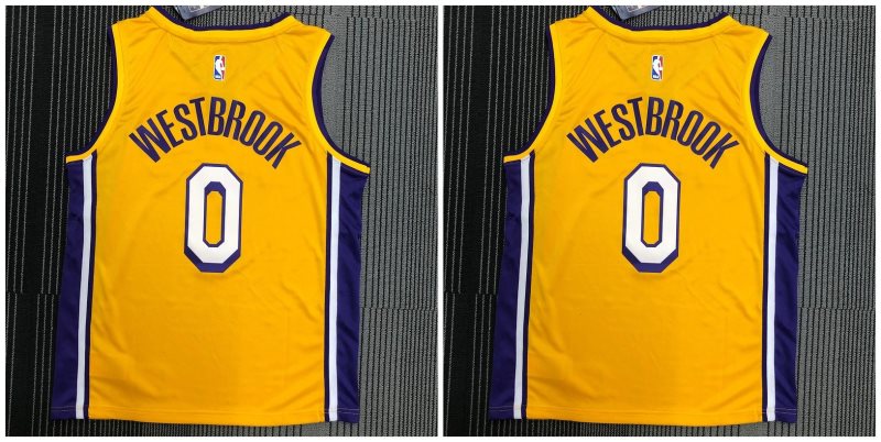 NBA Lakers 0 Russell Westbrook Yellow Nike V neck Men Jersey