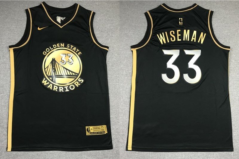 NBA Warriors 33 James Wiseman Black Gold Men Jersey