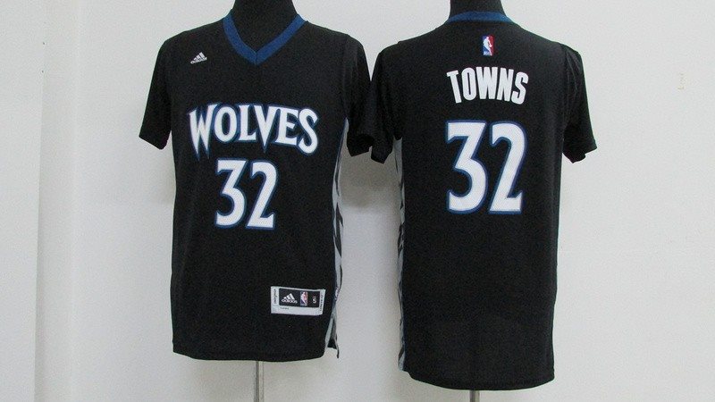 NBA Timberwolves 32 Karl-Anthony Towns Black Short Sleeve Men Jersey