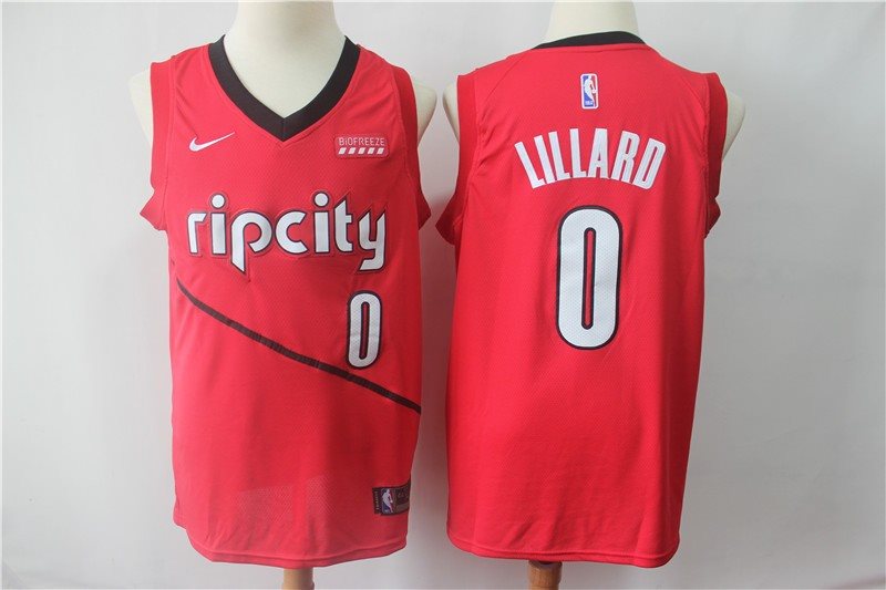 NBA Blazers 0 Damian Lillard Red Earned Edition Nike Men Jersey