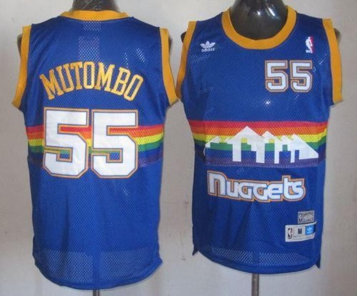 NBA Nuggets 55 Dikembe Mutombo Light Blue Throwback Men Jersey