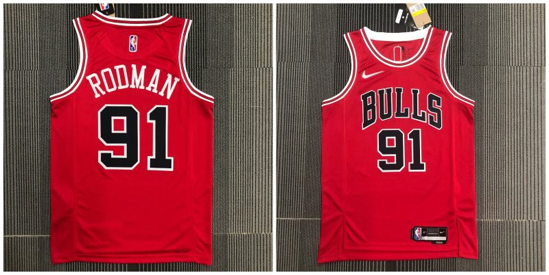 NBA Bulls 91 Dennis Rodman Red Men Jersey