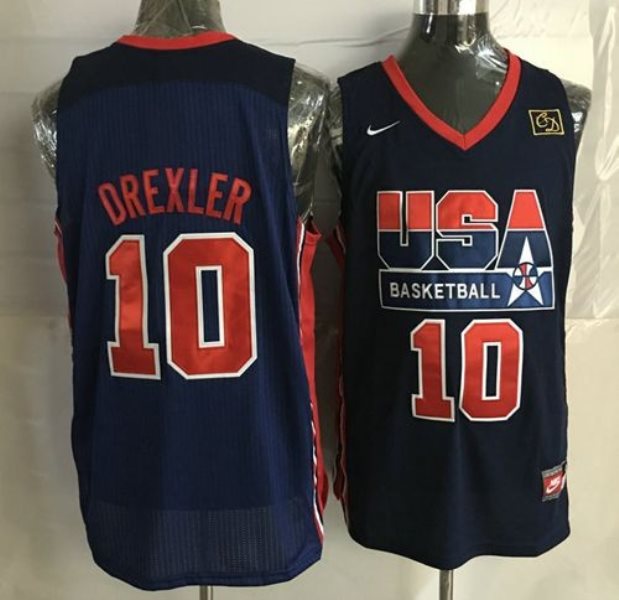 Team USA 10 Clyde Drexler Dark Blue 2012 USA Basketball Retro Stitched NBA Jersey