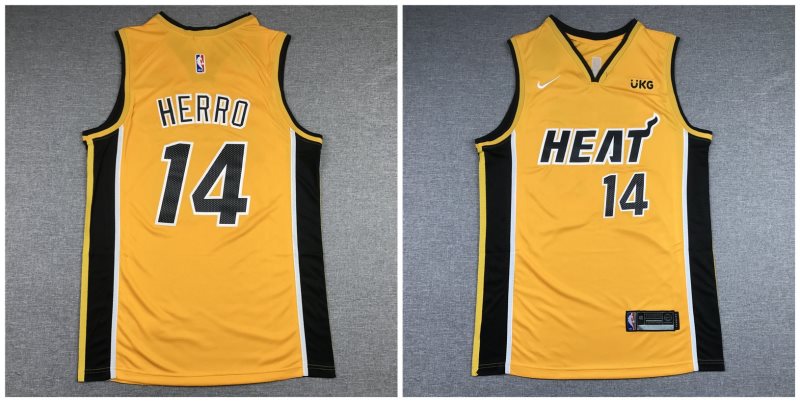 NBA Heat 14 Tyler Herro Yellow Nike Men Jersey