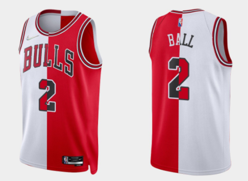 NBA Bulls 2 Lonzo Ball Red White Split Nike Men Jersey