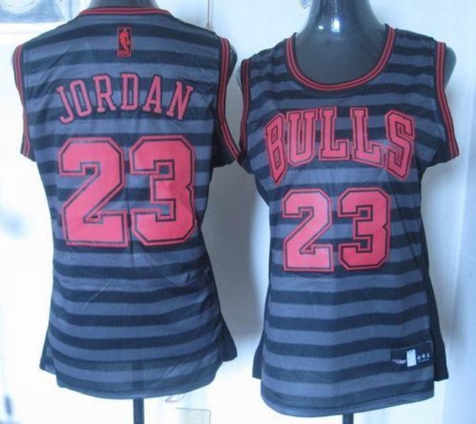 NBA Bulls 23 Michael Jordan Black With Grey Groove Women Jersey