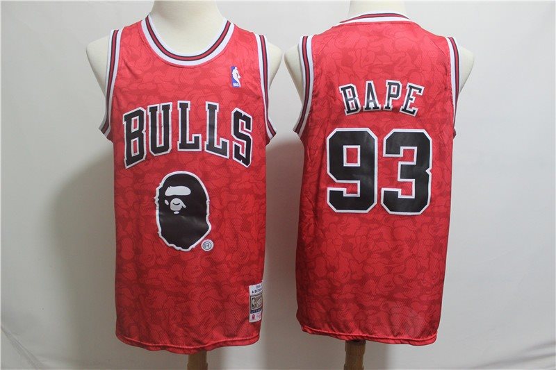 NBA Bulls 93 Bape Comfortable Monkey Joint Red Men Jersey
