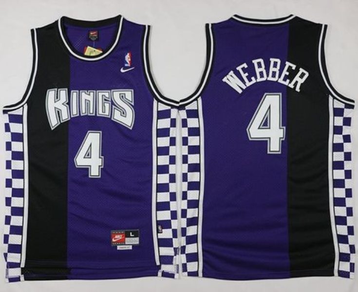 NBA Kings 4 Chris Webber Purple Black Throwback Men Jersey