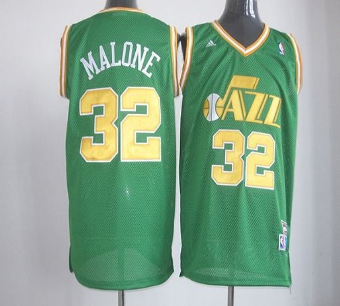 NBA Jazz 32 Karl Malone Green Throwback Men Jersey