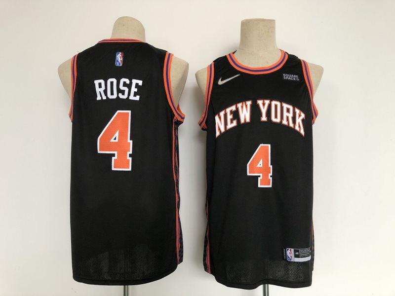 NBA Knicks 4 Derick Rose Black 75th Anniversary Nike Men Jersey