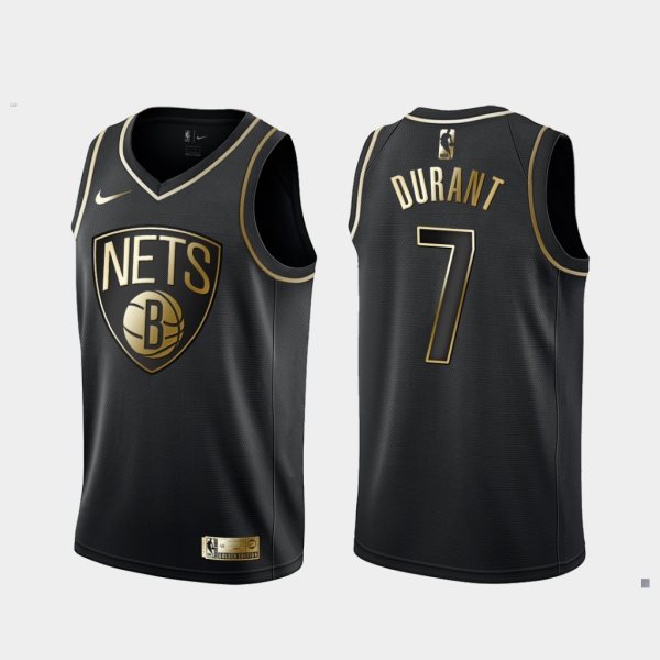 NBA Nets 7 Kevin Durant Black Gold Nike Men Jersey