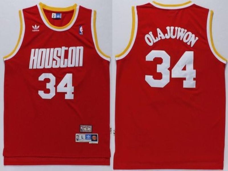 NBA Rockets 34 Hakeem Olajuwon Red Throwback Men Jersey
