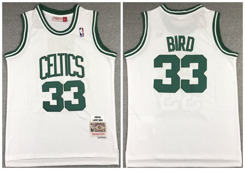 NBA Celtics White 33 Larry Bird 1985-86 Throwback Men Jersey
