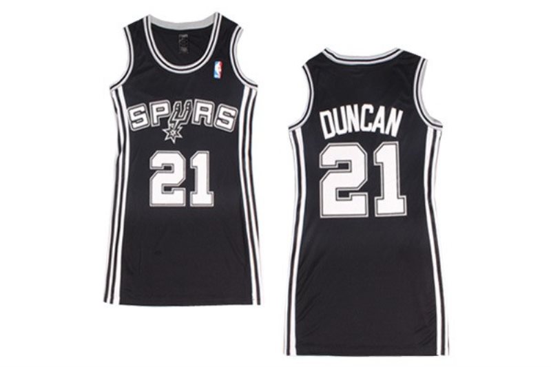 NBA Spurs 21 Tim Duncan Black Print Dress Women Jersey