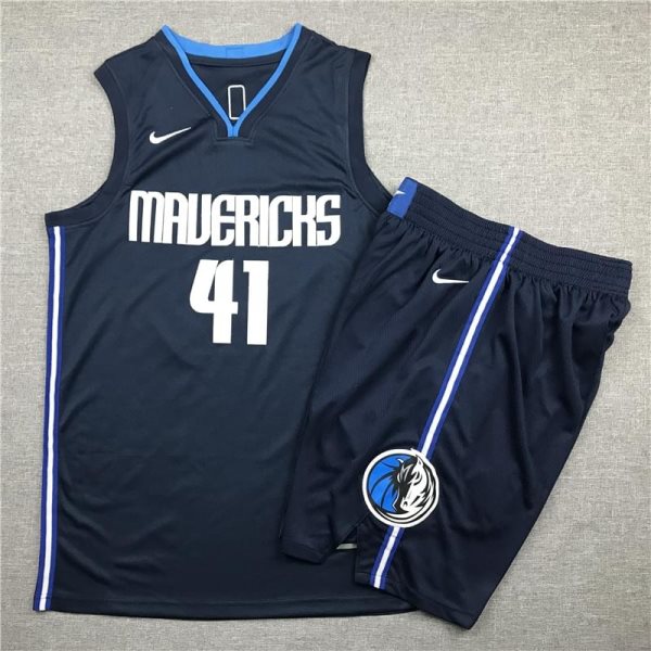 NBA Mavericks 41 Dirk Nowitzki Navy Nike Men Jersey(With Shorts)