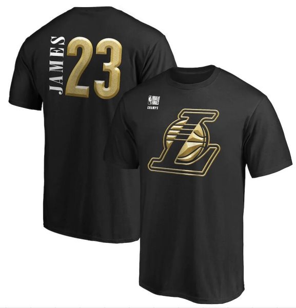 NBA Lakers 23 LeBron James Black 2020 Finals Champions Court Vision Name & Number T-Shirt