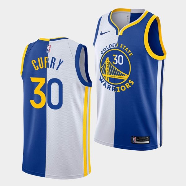 NBA Warriors 30 Stephen Curry Blue White Split Men Jersey