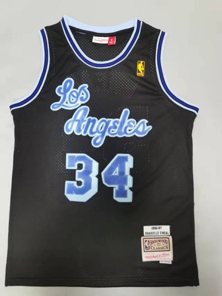 NBA Lakers 34 Shaquille O'Neal Black Throwback Men Jersey