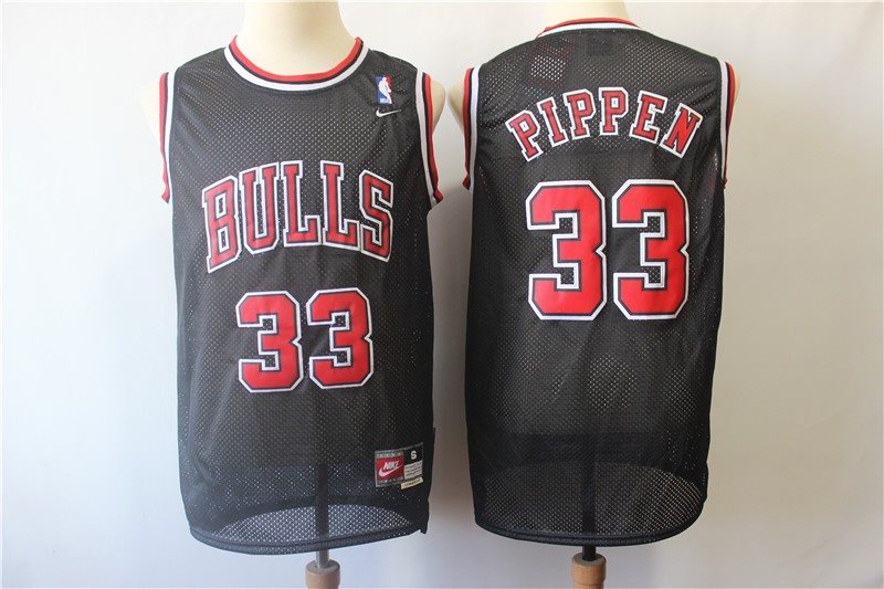 NBA Nike Bulls 33 Scottie Pippen Black Throwback Men Jersey