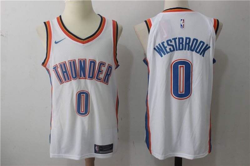 NBA Thunder 0 Russell Westbrook White Nike Men Jersey