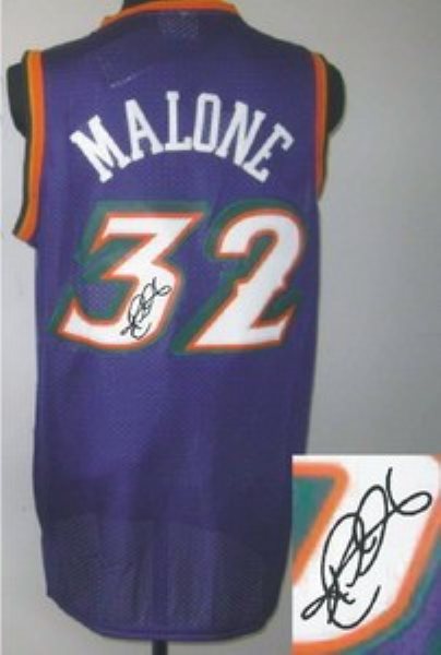 NBA Jazz 32 Karl Malone Purple Autographed Men Jersey