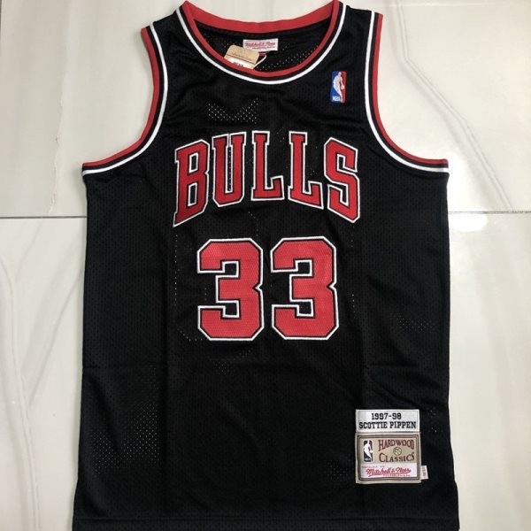 NBA Bulls 33 Scottie Pippen Black Throwback Men Jersey